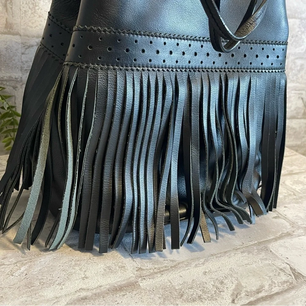 J&M DAVIDSON Rio 07314/141 Women's Leather Shoulder Bag Boho Bohemian Black‎
